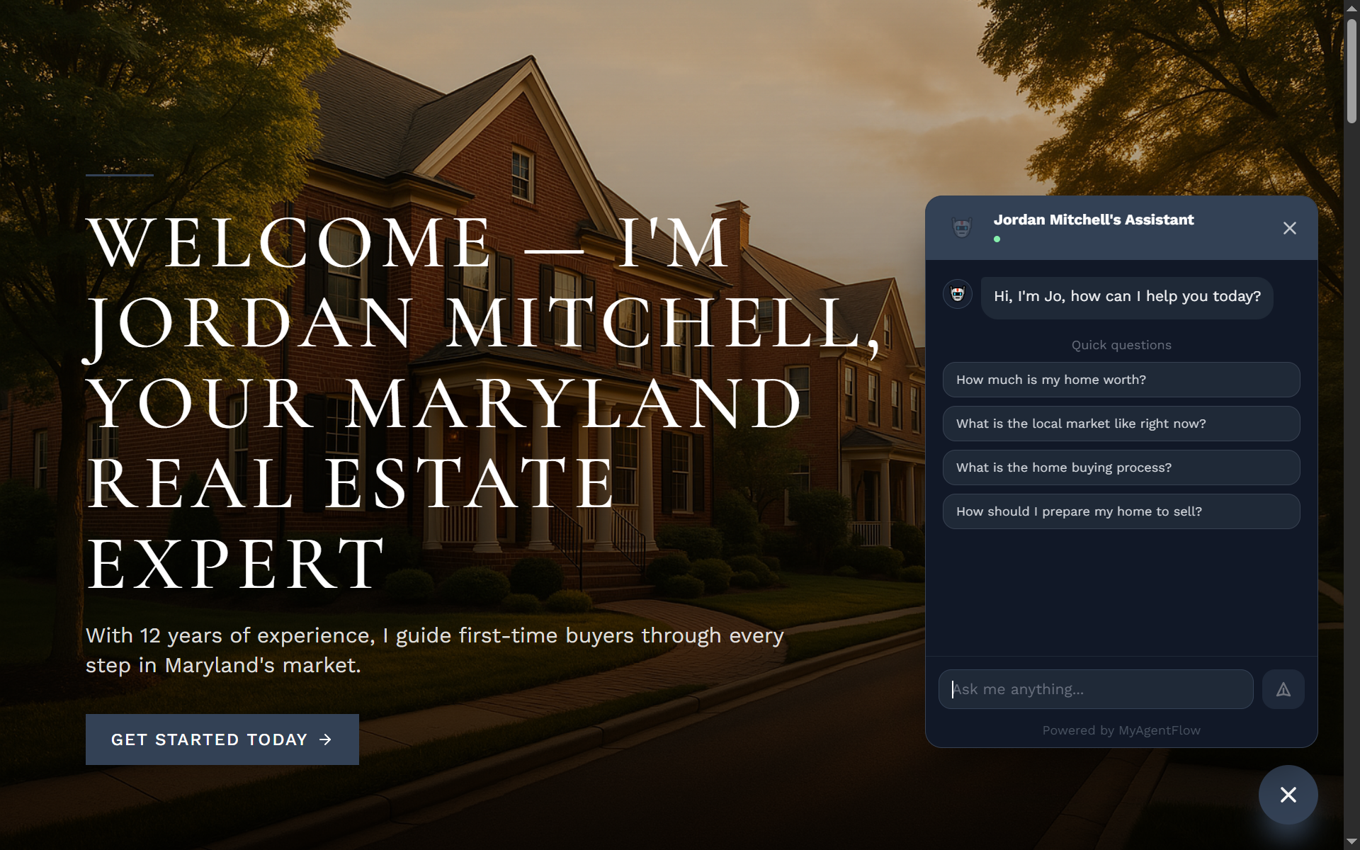 Bold & confident template — example MyAgentFlow site
