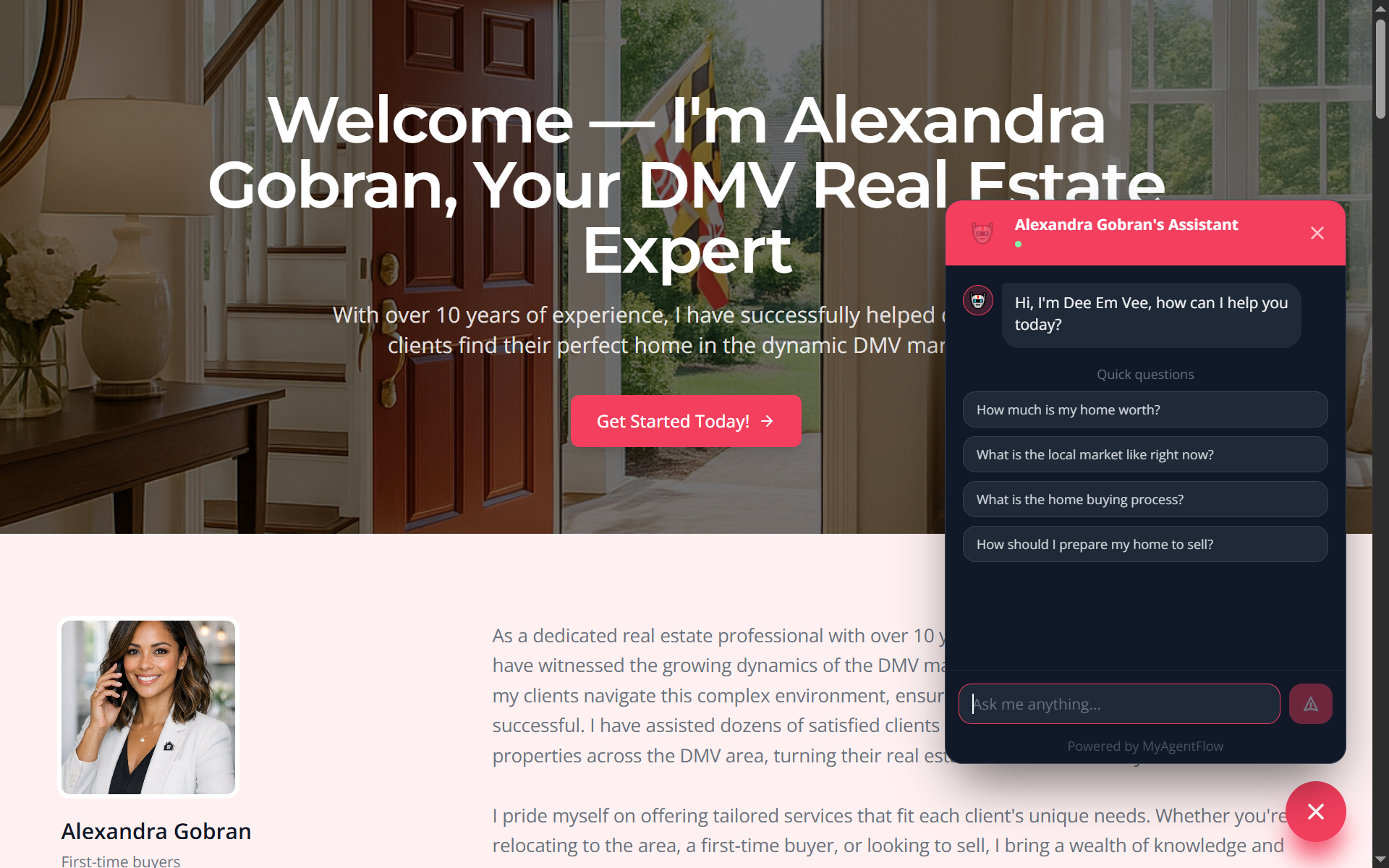 Warm & welcoming template — example MyAgentFlow site